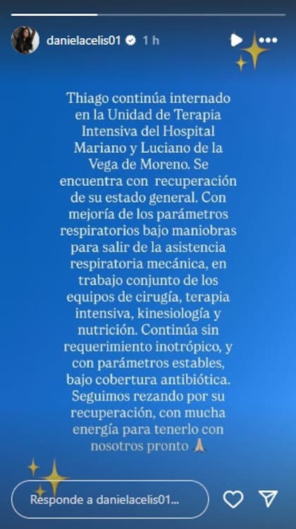 El comunicado sobre la salud de Thiago Medina que publicó Daniela Celis