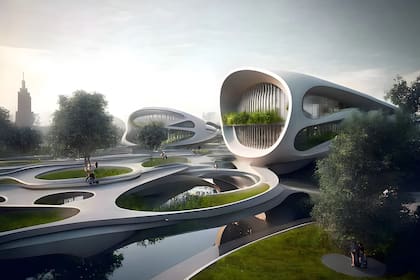 El concepto futurista incluye edificios altos y bajos
