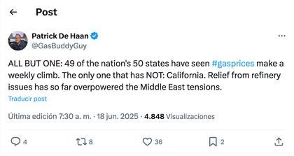 El conflicto entre Israel e Irán afectan el precio de la gasolina en Estados Unidos. Foto: X