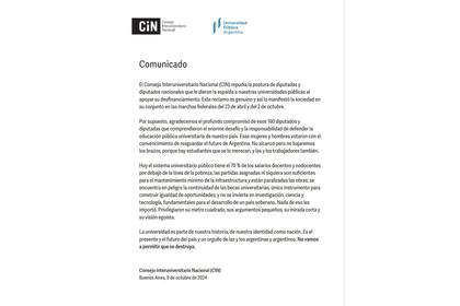 El Consejo Interuniversitario Nacional repudió a los diputados que apoyaron el veto