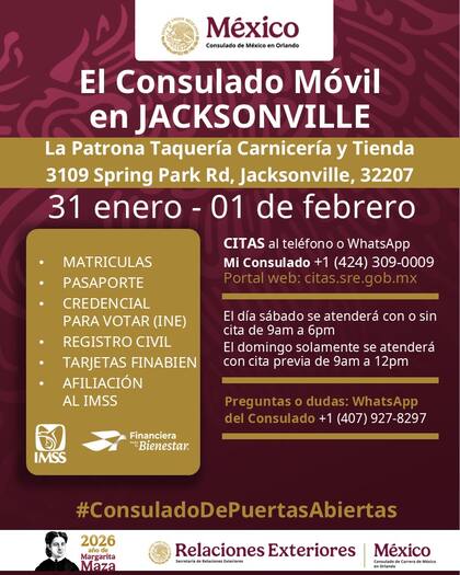 El Consulado de México en Orlando implementa el Consulado Móvil en Jacksonville (X/@ConsulMexOrl)