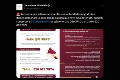 El consulado está desarrollando una campaña de información sobre los derechos de las personas ante la crisis migratoria. (X Consulado de México en Filadelfia)