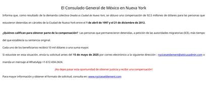 El Consulado General de México en Nueva York se suma a la búsqueda de inmigrantes afectados y los incita a completar el formulario antes de la fecha límite