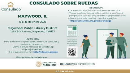El Consulado sobre ruedas de México en Chicago atenderá citas del 13 al 16 de enero de 2026 (Facebook/Consulado General de México en Chicago)