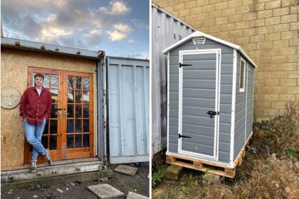 El contenedor tiene adosado un cobertizo que funciona como baño