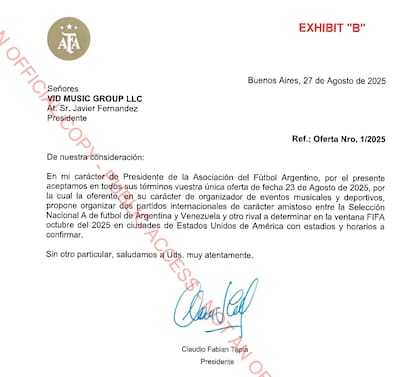 El contrato entre la AFA y la empresa VID Music Group.