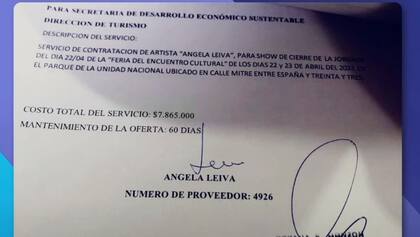 El contrato firmado por ángela Leiva por más de $7.000.000