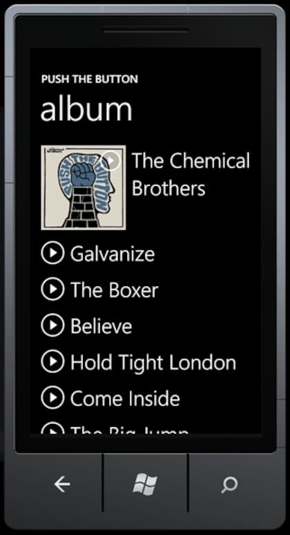 El control de iTunes para Windows Phone 7