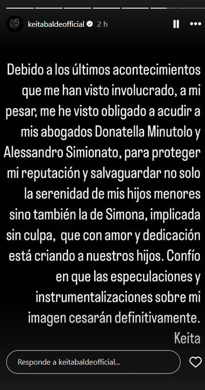 El contundente comunicado de Keita Baldé (Captura: Instagram @keitabaldeofficial)