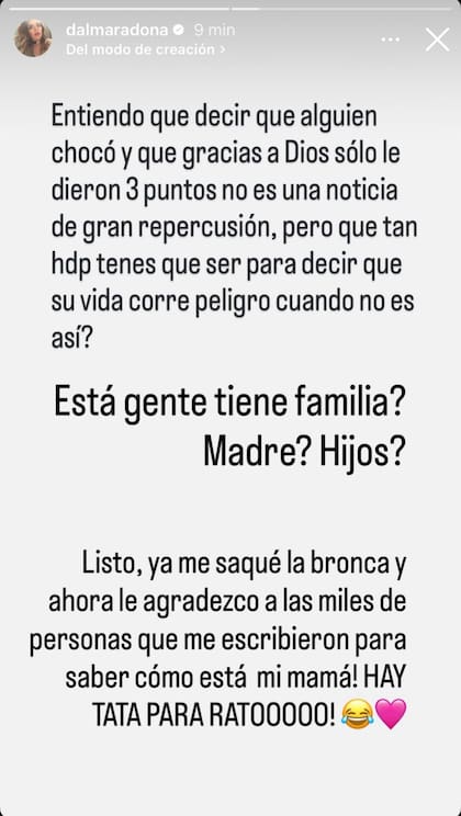 El contundente mensaje de Dalma Maradona