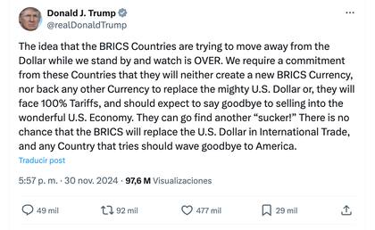 El contundente mensaje de Donald Trump sobre los aranceles