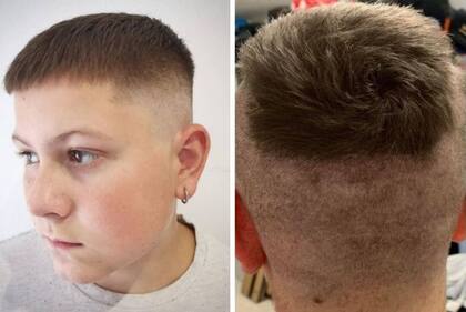 El corte de pelo habitual de Lealan Hague, en la foto de la izquierda, y en la derecha, el que se consideró 'muy extremo'