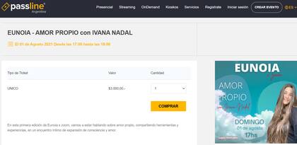 El costo del ticket para participar de curso de Ivana Nadal