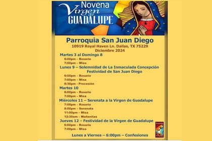 El cronograma de la Parroquia San Juan Diego en Dallas, Texas