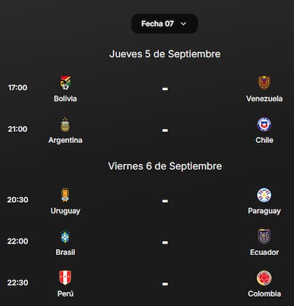 El cronograma de la séptima fecha de las eliminatorias sudamericanas al Mundial 2026