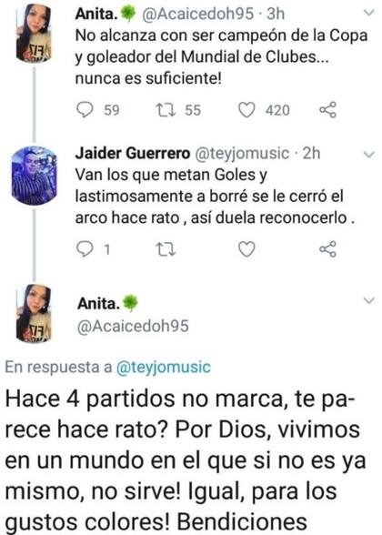 El cruce de Ana Caicedo con un seguidor en Twitter