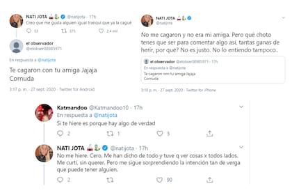 El cruce de Nati Jota con un usuario por un mensaje sobre Ivana Nadal y Bruno Siri
