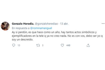 El cruce de Romina Manguel y Gonzalo Heredia en Twitter