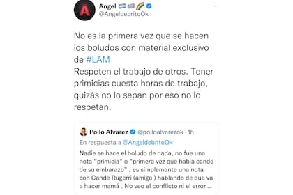 El cruce entre Ángel de Brito y el Pollo Álvarez por la supuesta primicia del embarazo de Cande Ruggeri (Foto: Twitter)