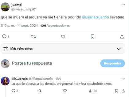 El cruce entre Eliana Guercio y un usuario de X