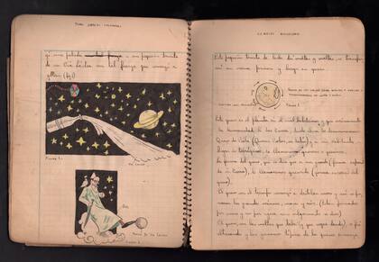 El cuaderno donde el joven Landrú registraba sus primeros dibujos, frases e ideas