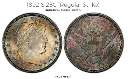 El cuarto de dólar de 1892-S está hecho de 90% plata y 10% de cobre