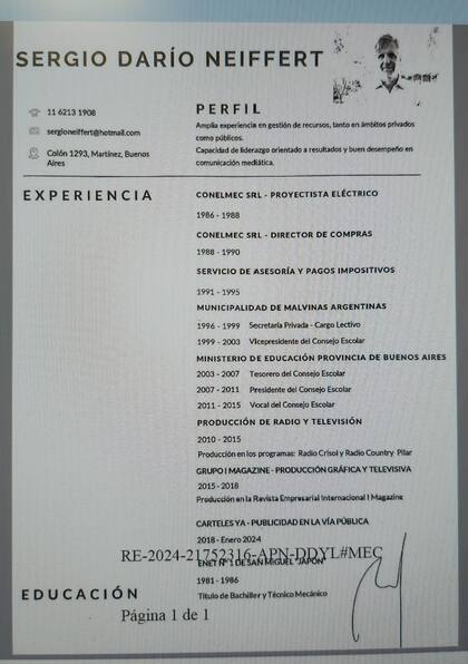 El CV de Sergio Darío Neiffert