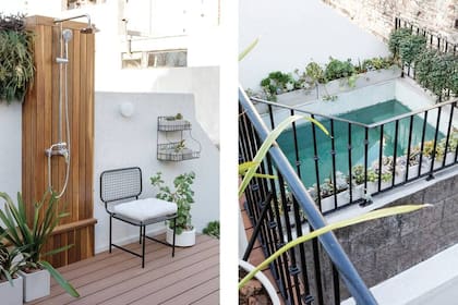 El deck y la pileta –con macetas con suculentas suavizan el borde– transformaron en un oasis urbano esta terraza.