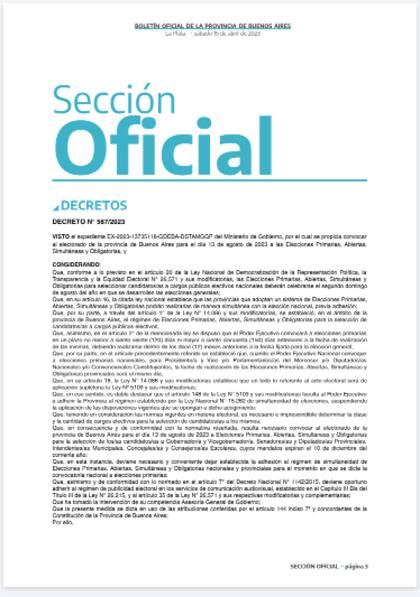 El decreto del gobernador Axel Kicillof con la convocatoria a las PASO bonaerenses