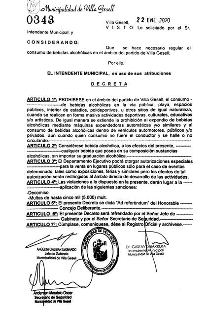 El decreto del municipio de Gesell