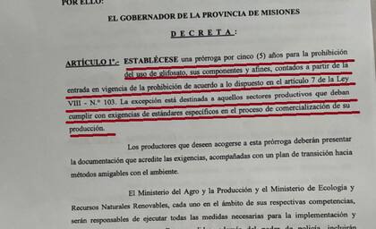 El decreto extiende la posibilidad de utilizar el glifosato hasta 2030 en Misiones