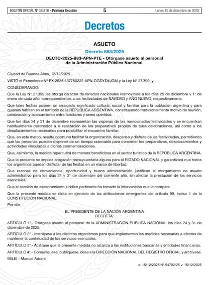 El decreto publicado por el Ejecutivo en el Boletín Oficial