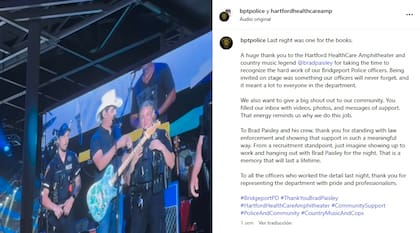 El Departamento de Policía de Bridgeport le agradeció el gesto a Brad Paisley en sus redes sociales (Instagram/@bptpolice)