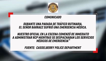 El Departamento de Policía de Casselberry comunicó que el hombre sufrió una emergencia médica y el oficial en la escena le practicó RCP