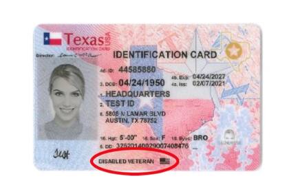 El departamento ofrece una designación de VETERANO y VETERANO DISCAPACITADO impresa en el frente de la licencia de conducir/identificación