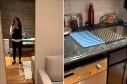 El departamento también cuenta con una diminuta cocina, además de varios espejos para ambientar la vivienda