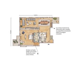 Con la misma distribución, cocina y baños se reformaron para adecuar funciones.