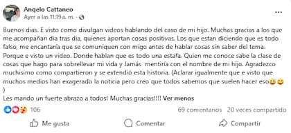 El descargo de Angelo Cattaneo tras las acusaciones (Foto: Captura Facebook/@angelocattaneo)