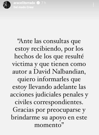 El descargo de Araceli Torrado, expareja de David Nalbandian