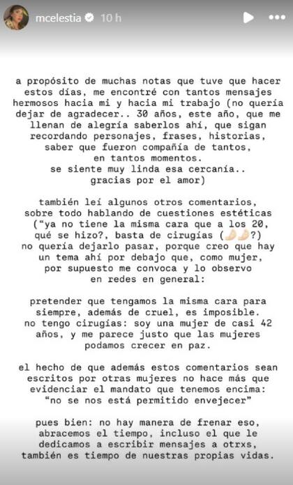 El descargo de Celeste Cid en Instagram