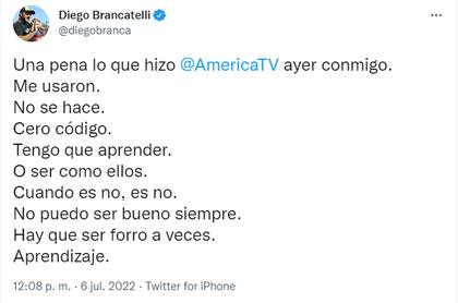 El descargo de Diego Brancatelli contra América TV (Foto: Twitter @diegobranca)