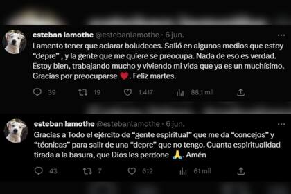 El descargo de Esteban Lamothe sobre su salud (Captura Twitter)