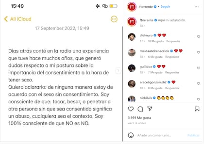 El descargo de Flor Torrente tras hablar de sexo sin consentimiento en el programa de Diego Leuco (Foto: Captura de Instagram)