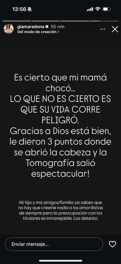 El descargo de Gianinna Maradona en Instagram