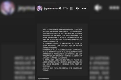 El descargo de Jey Mammon (Captura Instagram)
