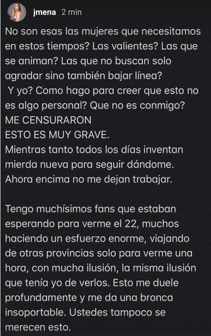 El descargo de Jimena Barón en Instagram