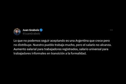 El descargo de Juan Grabois en Twitter en relación con el crecimiento de la brecha de ingresos en la Argentina