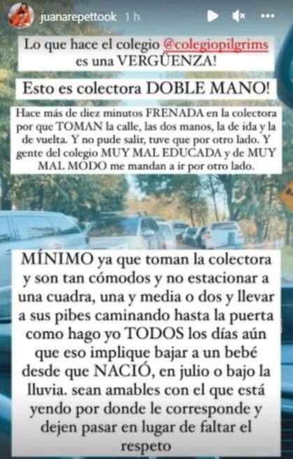 El descargo de Juana Repetto en su cuenta de Instagram