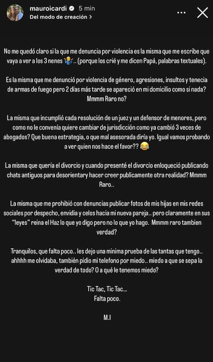 El descargo de Mauro Icardi contra Wanda Nara (Foto: Instagram @mauroicardi)