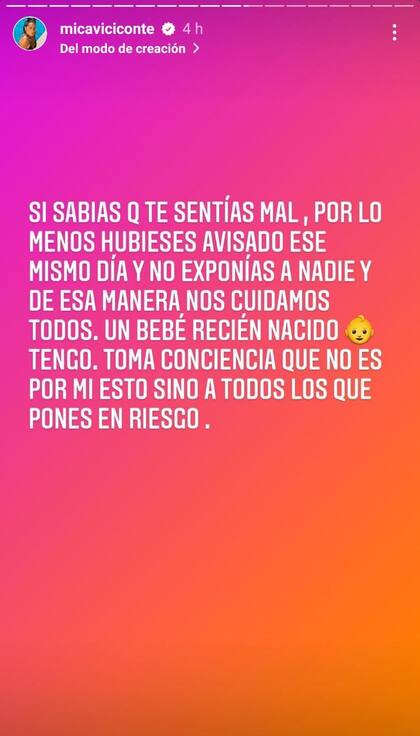 El descargo de Mica Viciconte tras la confirmación del covid positivo de Nicole Neumann